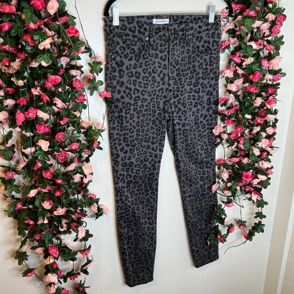Good American Good Legs Gray Leopard Skinny Jeans Womens Size 29/8 High Waist 🌹 - Picture 2 of 13